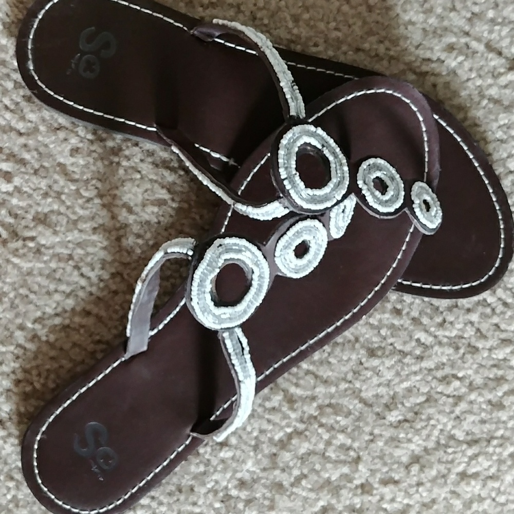 Dark Brown and Silver Sandals